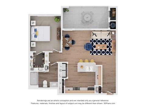 Floor plan for 1 bed, 1 bath, 787 sqft